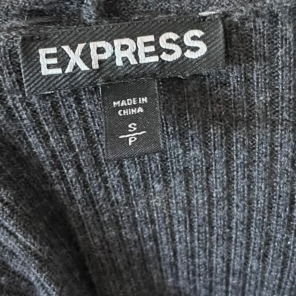 Express Women Charcoal‎ Gray Ribbed Open Front Cashmere Blend Cardigan Sweater S